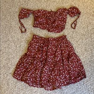Matching crop top and skirt set.